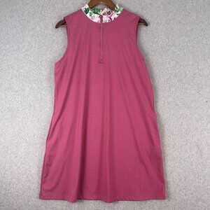 Tommy Bahama Golf Dress Women's XL Pink Quarter Zip Sleeveless Pockets Tropical